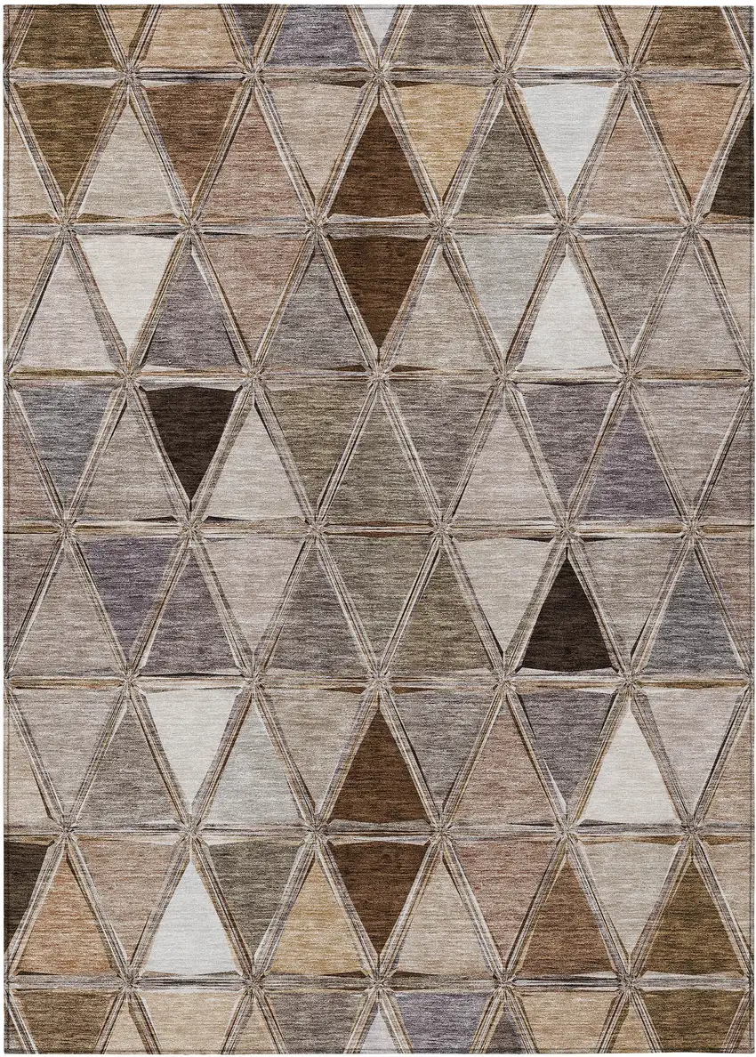 Brown Beige And Khaki Geometric Washable Indoor Outdoor Area Rug Photo 2