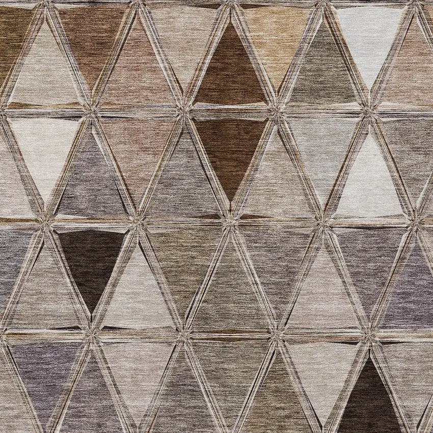 Brown Beige And Khaki Geometric Washable Indoor Outdoor Area Rug Photo 3
