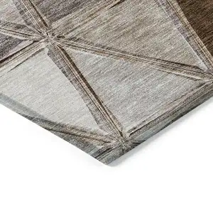 Photo of Brown Beige And Khaki Geometric Washable Indoor Outdoor Area Rug