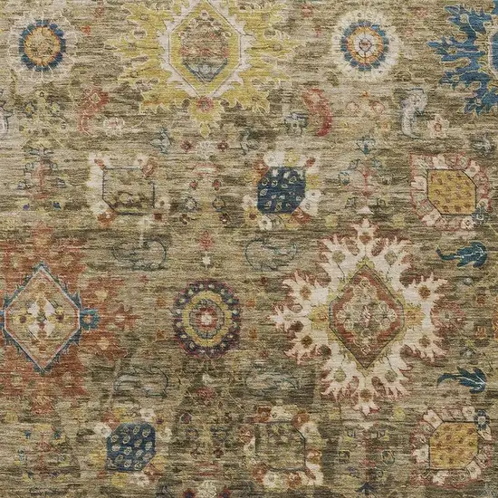 Brown Beige And Navy Blue Floral Medallion Washable Indoor Outdoor Area Rug Photo 3