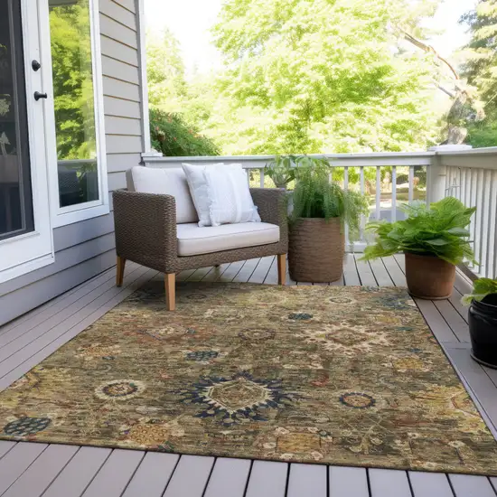 Brown Beige And Navy Blue Floral Medallion Washable Indoor Outdoor Area Rug Photo 8