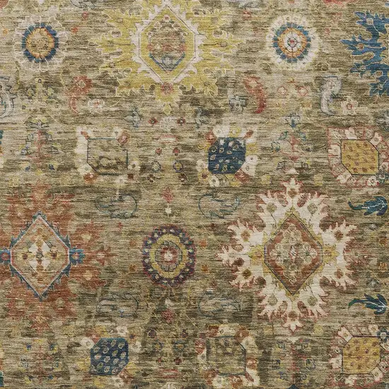 Brown Beige And Navy Blue Floral Medallion Washable Indoor Outdoor Area Rug Photo 8