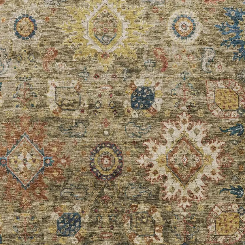 Brown Beige And Navy Blue Floral Medallion Washable Indoor Outdoor Area Rug Photo 8