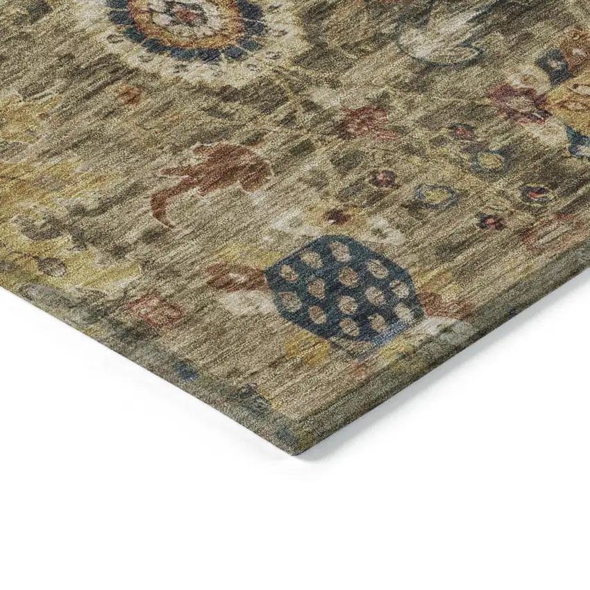 Brown Beige And Navy Blue Floral Medallion Washable Indoor Outdoor Area Rug Photo 7
