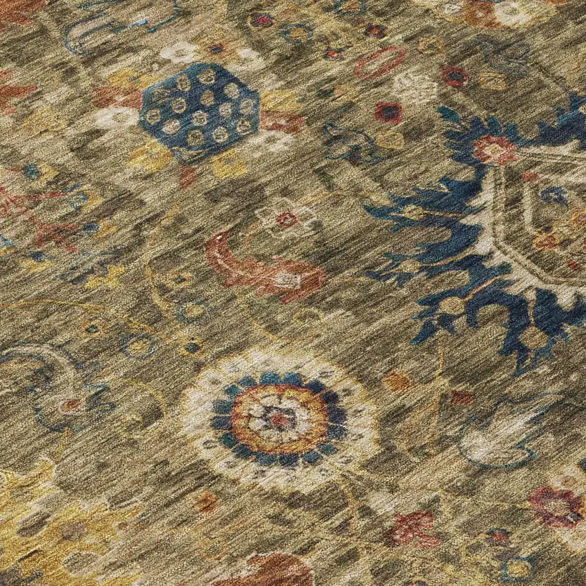 Brown Beige And Navy Blue Floral Medallion Washable Indoor Outdoor Area Rug Photo 6