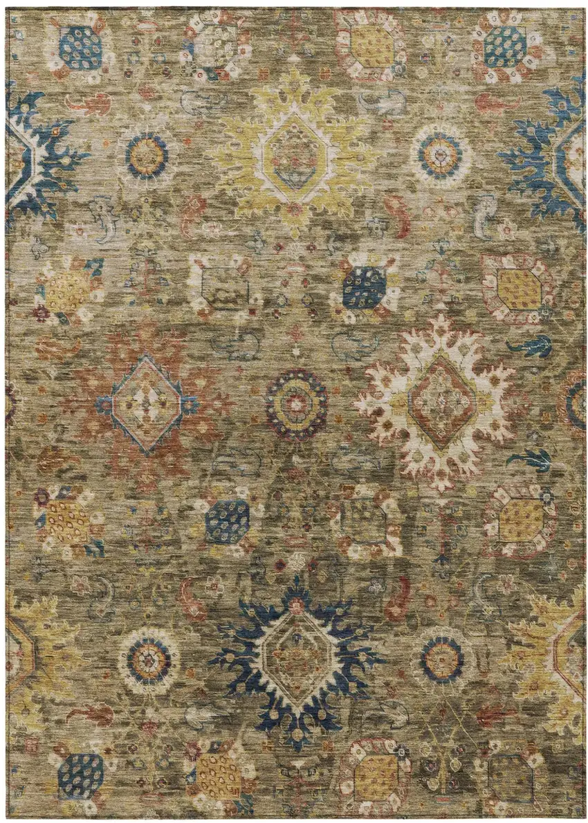 Brown Beige And Navy Blue Floral Medallion Washable Indoor Outdoor Area Rug Photo 2