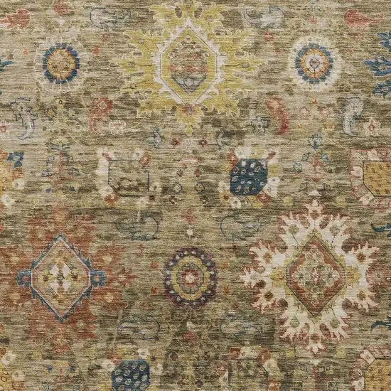 Brown Beige And Navy Blue Floral Medallion Washable Indoor Outdoor Area Rug Photo 3