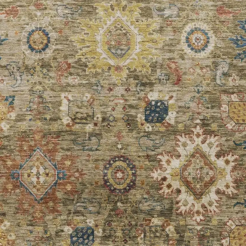 Brown Beige And Navy Blue Floral Medallion Washable Indoor Outdoor Area Rug Photo 3