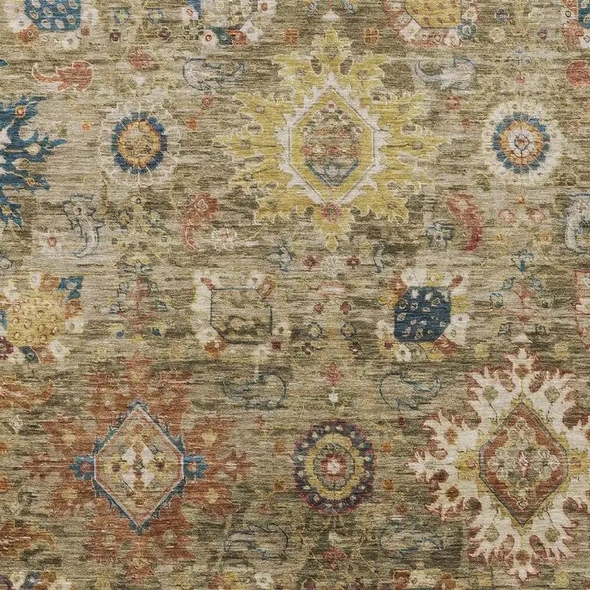 Brown Beige And Navy Blue Floral Medallion Washable Indoor Outdoor Area Rug Photo 3