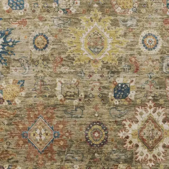 Brown Beige And Navy Blue Floral Medallion Washable Indoor Outdoor Area Rug Photo 3