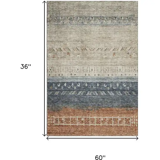 Brown Beige And Navy Blue Geometric Washable Area Rug With UV Protection Photo 3