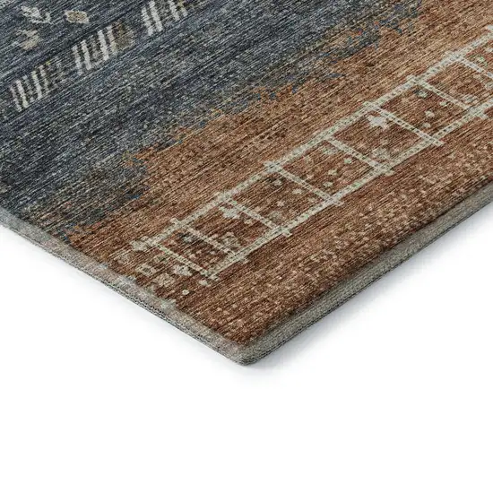 Brown Beige And Navy Blue Geometric Washable Area Rug With UV Protection Photo 5