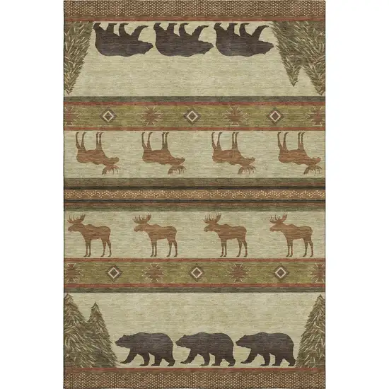 Brown Beige And Rust Animal Print Washable Area Rug With UV Protection Photo 2