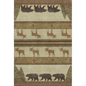 Photo of Brown Beige And Rust Animal Print Washable Area Rug With UV Protection