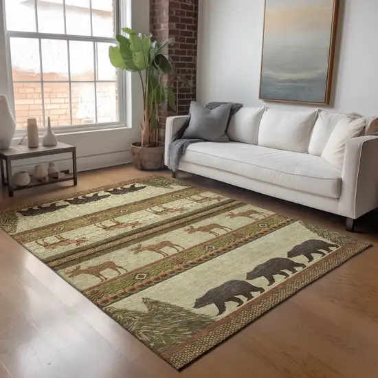 Brown Beige And Rust Animal Print Washable Area Rug With UV Protection Photo 6