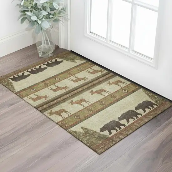 Brown Beige And Rust Animal Print Washable Area Rug With UV Protection Photo 1