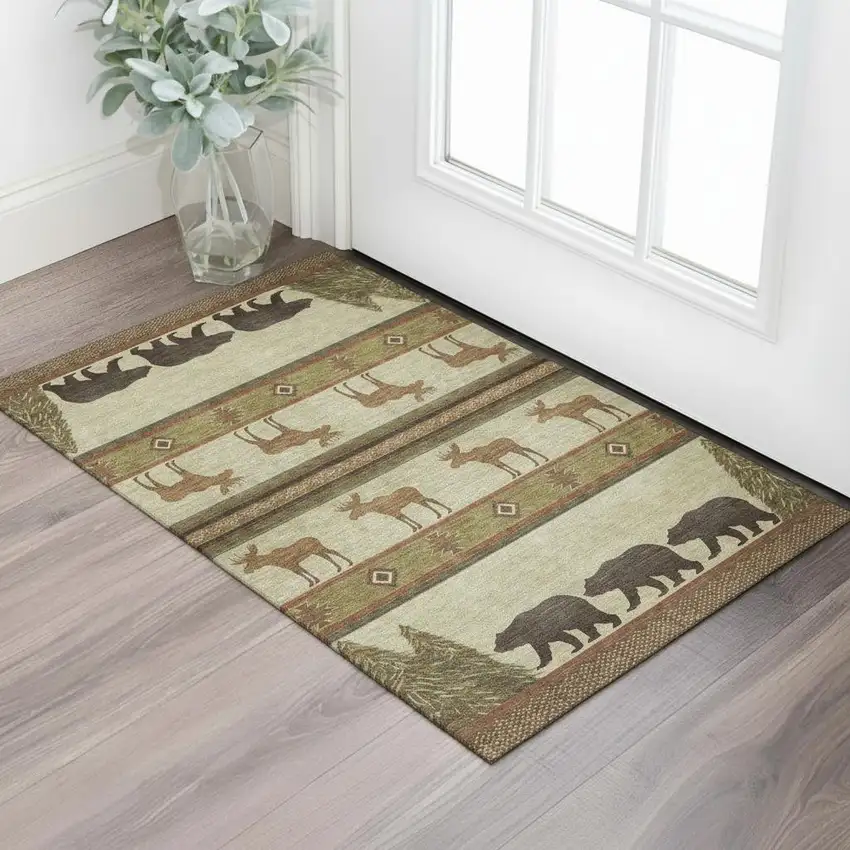 Brown Beige And Rust Animal Print Washable Area Rug With UV Protection Photo 1