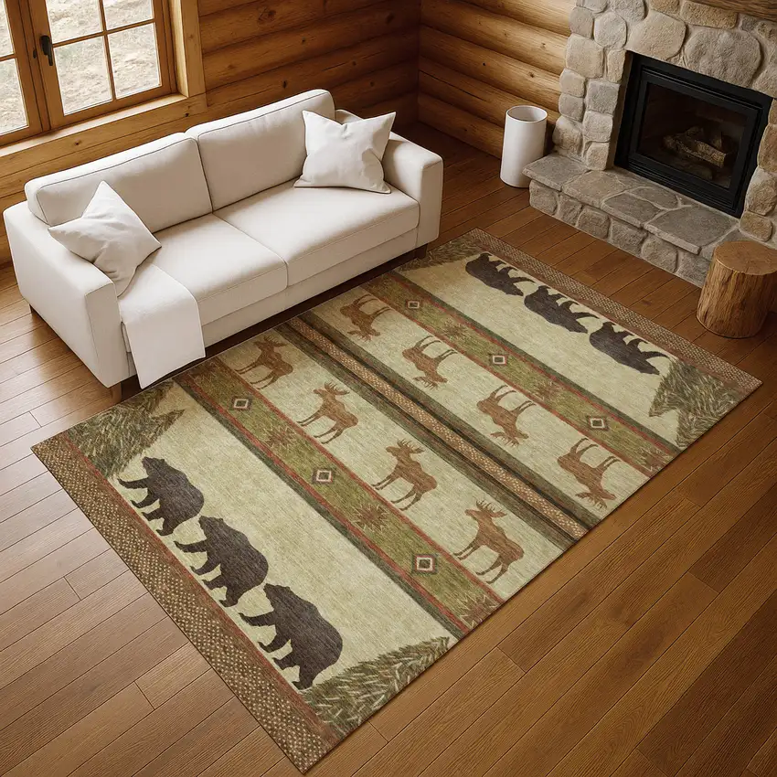 Brown Beige And Rust Animal Print Washable Area Rug With UV Protection Photo 7