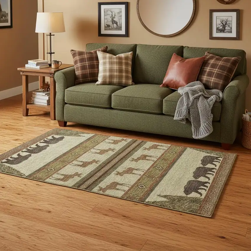 Brown Beige And Rust Animal Print Washable Area Rug With UV Protection Photo 1