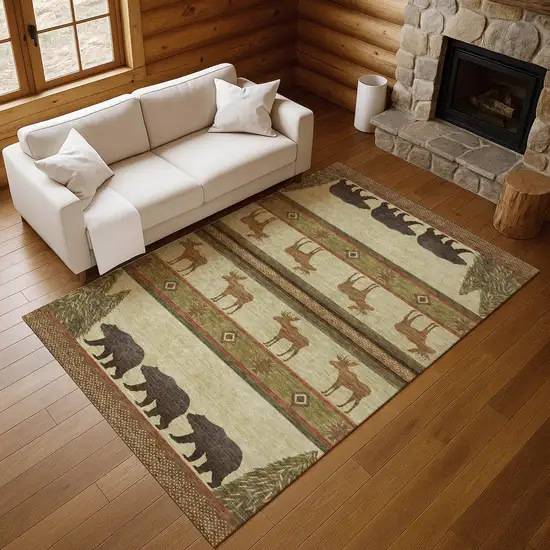 Brown Beige And Rust Animal Print Washable Area Rug With UV Protection Photo 6