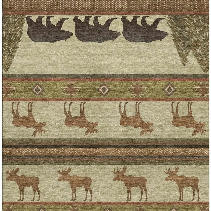 Brown Beige And Rust Animal Print Washable Area Rug With UV Protection Photo 4