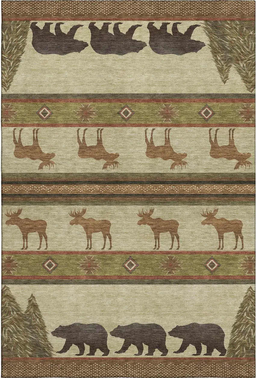 Brown Beige And Rust Animal Print Washable Area Rug With UV Protection Photo 2