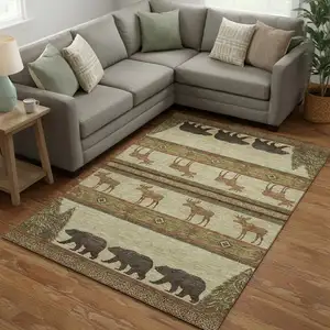 Photo of Brown Beige And Rust Animal Print Washable Area Rug With UV Protection