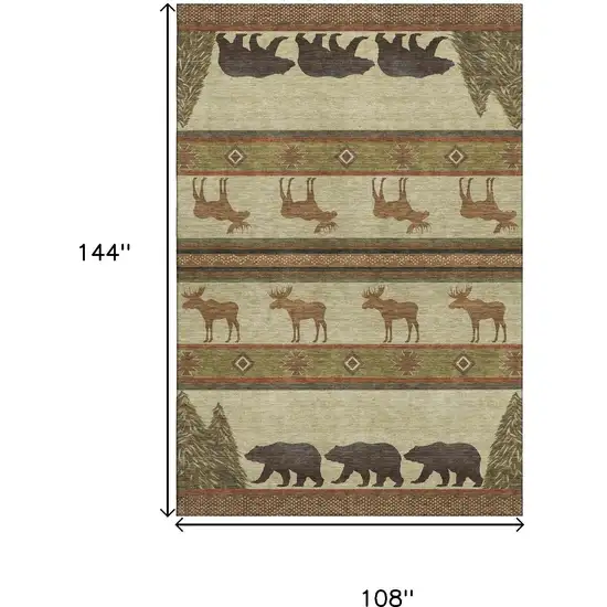 Brown Beige And Rust Animal Print Washable Area Rug With UV Protection Photo 3