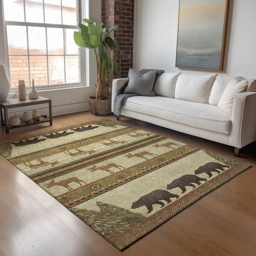 Brown Beige And Rust Animal Print Washable Area Rug With UV Protection Photo 6