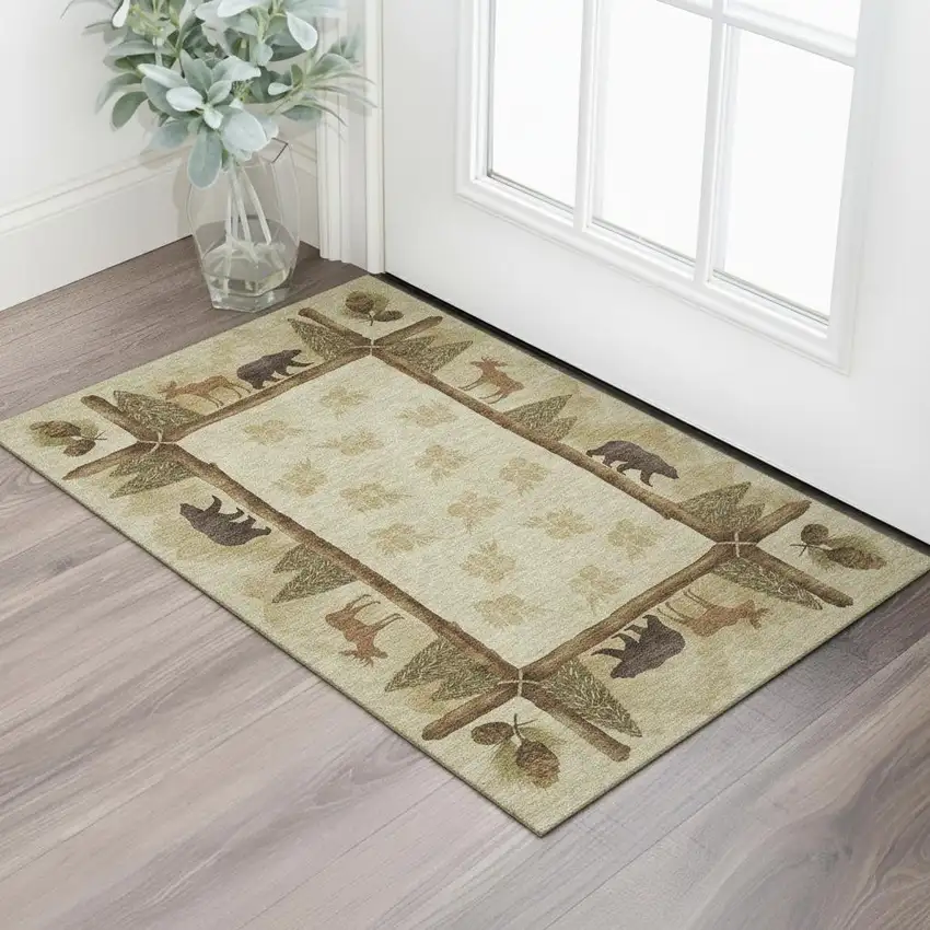 Brown Beige And Rust Animal Print Washable Area Rug With UV Protection Photo 1