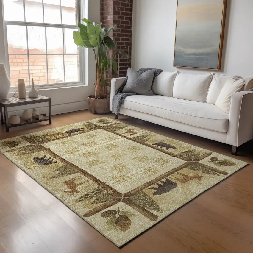 Brown Beige And Rust Animal Print Washable Area Rug With UV Protection Photo 4