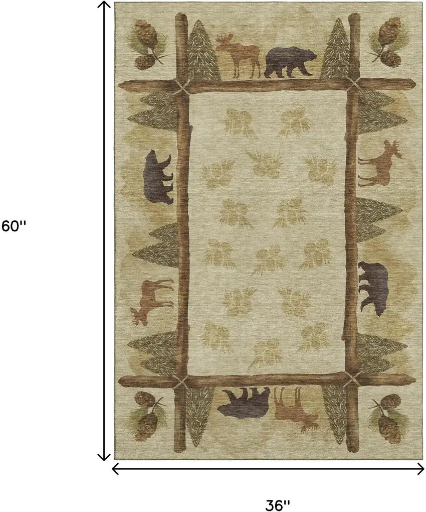 Brown Beige And Rust Animal Print Washable Area Rug With UV Protection Photo 3