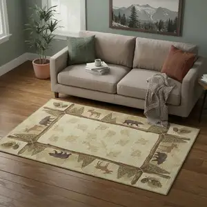 Photo of Brown Beige And Rust Animal Print Washable Area Rug With UV Protection
