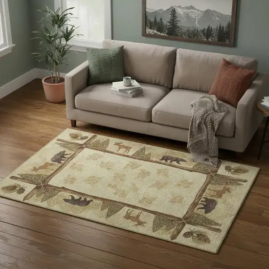 Brown Beige And Rust Animal Print Washable Area Rug With UV Protection Photo 1