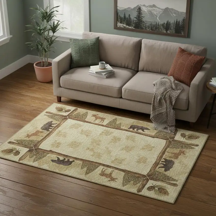 Brown Beige And Rust Animal Print Washable Area Rug With UV Protection Photo 1