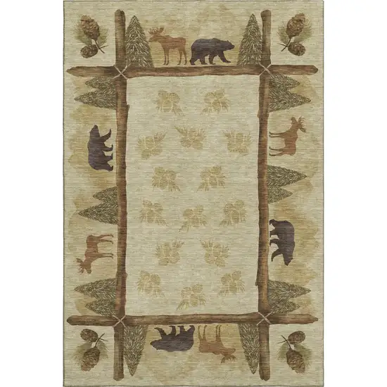 Brown Beige And Rust Animal Print Washable Area Rug With UV Protection Photo 2