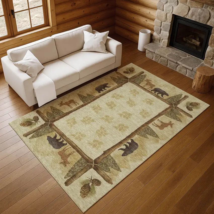 Brown Beige And Rust Animal Print Washable Area Rug With UV Protection Photo 5