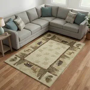 Photo of Brown Beige And Rust Animal Print Washable Area Rug With UV Protection