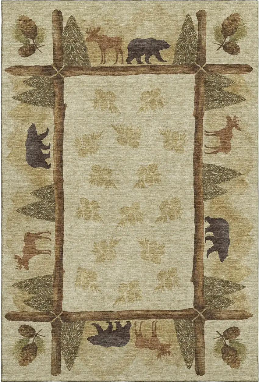 Brown Beige And Rust Animal Print Washable Area Rug With UV Protection Photo 2