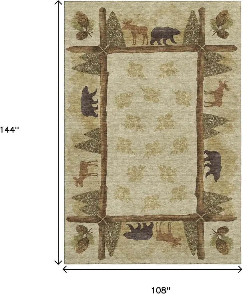 Brown Beige And Rust Animal Print Washable Area Rug With UV Protection Photo 3