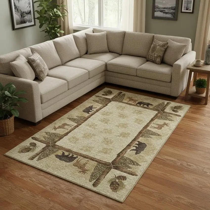 Brown Beige And Rust Animal Print Washable Area Rug With UV Protection Photo 1