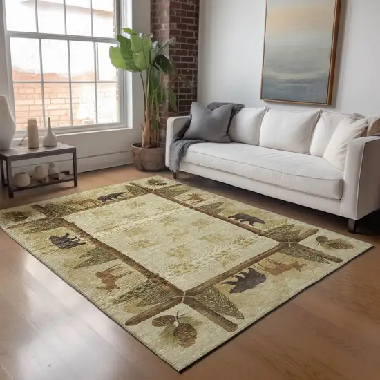 Brown Beige And Rust Animal Print Washable Area Rug With UV Protection Photo 4