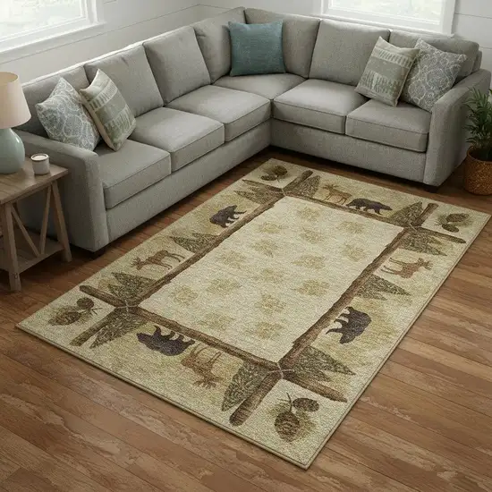 Brown Beige And Rust Animal Print Washable Area Rug With UV Protection Photo 1