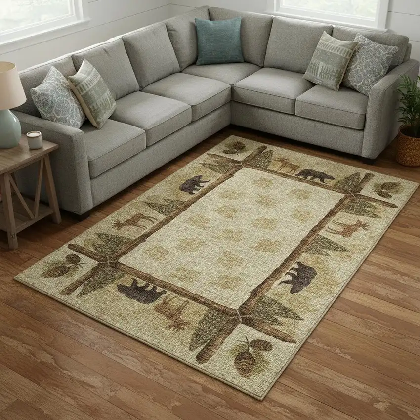 Brown Beige And Rust Animal Print Washable Area Rug With UV Protection Photo 1