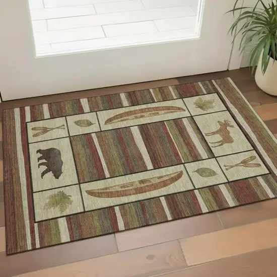 Brown Beige And Rust Animal Print Washable Area Rug With UV Protection Photo 1