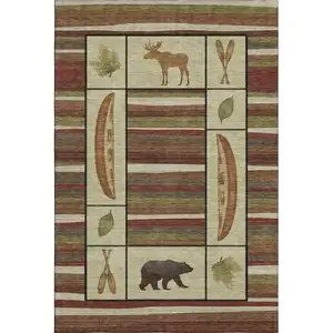 Photo of Brown Beige And Rust Animal Print Washable Area Rug With UV Protection