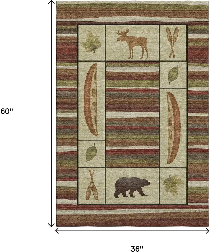 Brown Beige And Rust Animal Print Washable Area Rug With UV Protection Photo 3