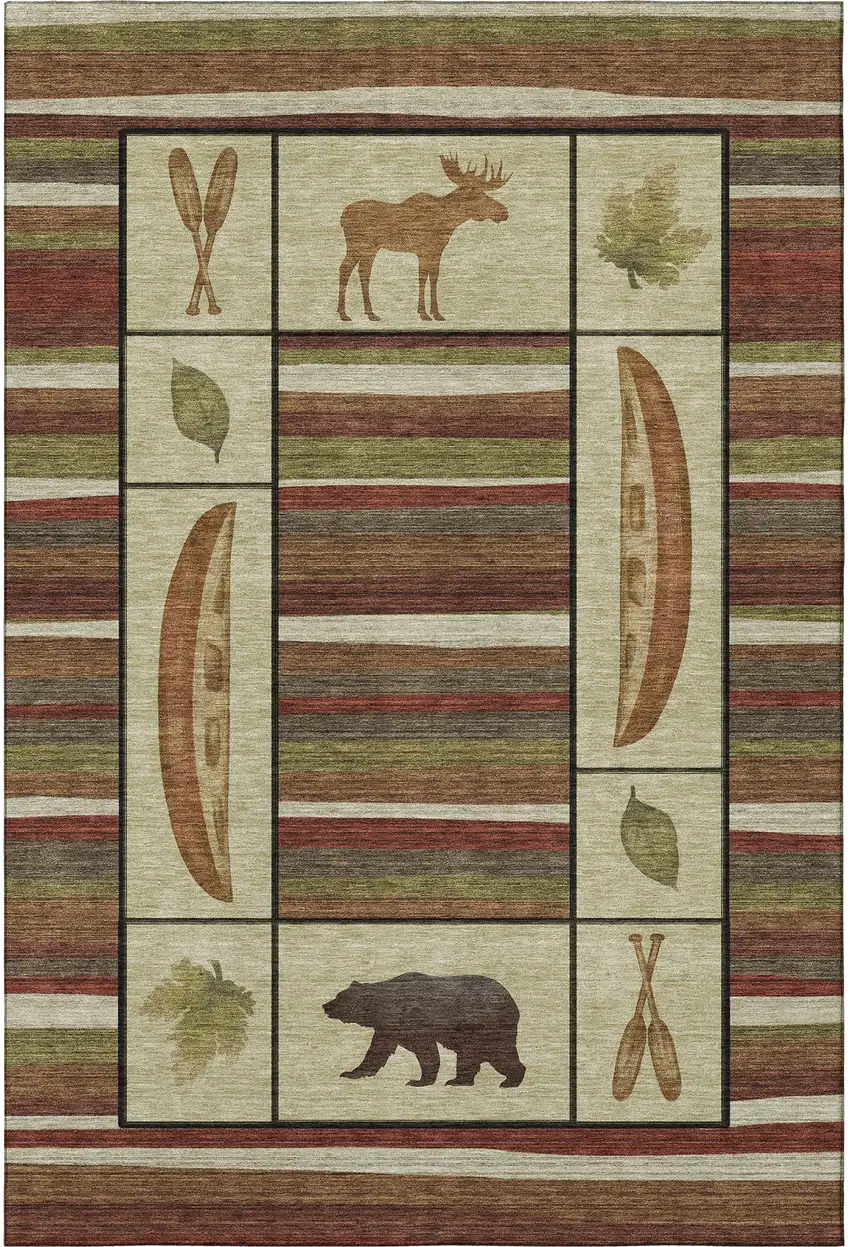 Brown Beige And Rust Animal Print Washable Area Rug With UV Protection Photo 4