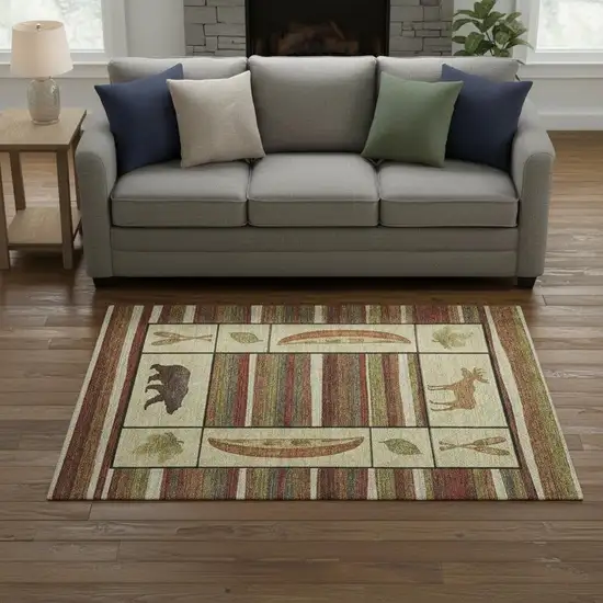 Brown Beige And Rust Animal Print Washable Area Rug With UV Protection Photo 1