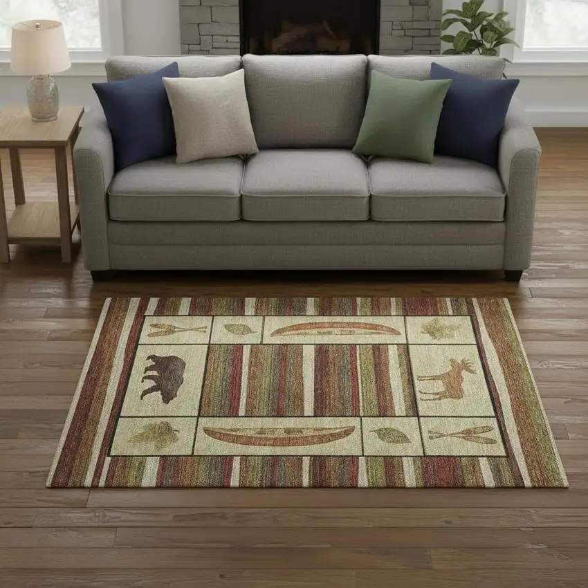 Brown Beige And Rust Animal Print Washable Area Rug With UV Protection Photo 1